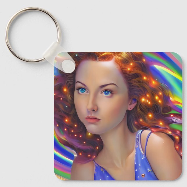 Dreamy Girl med Rainbow Ljus Nyckelring (Framsida)