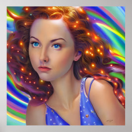 Dreamy Girl med Rainbow Ljus Poster