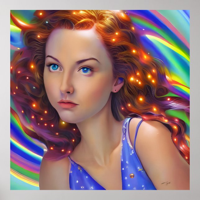 Dreamy Girl med Rainbow Ljus Poster (Framsidan)