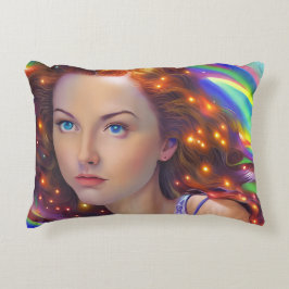 Dreamy Girl med Rainbow Ljus Prydnadskudde