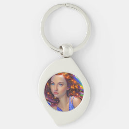 Dreamy Girl med Rainbow Ljus Swirl Silverfärgad Nyckelring