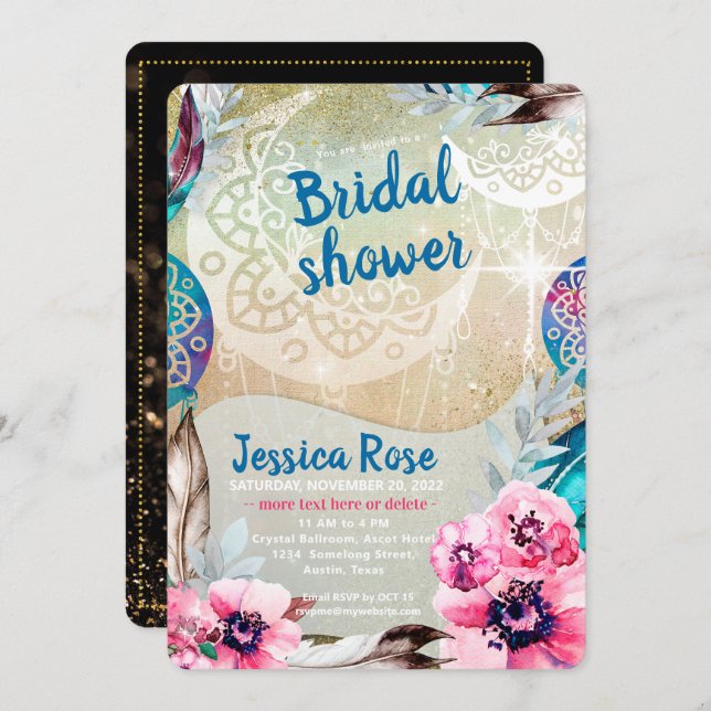 Dreamy Golden Boho Måne Möhippa Inbjudningar (Fram/baksida)