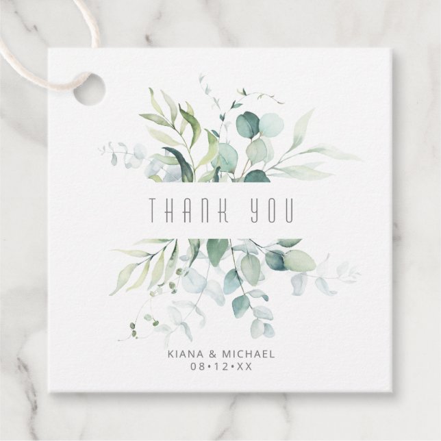 Dreamy Greenery Bröllop V1Grönt/Blue ID817 Gåvor Etiketter (Framsida)