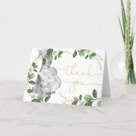 Dreamy Greenery Guld Sleeping Elephant Baby Shower Tack Kort