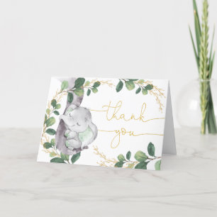 Dreamy Greenery Guld Sleeping Elephant Baby Shower Tack Kort
