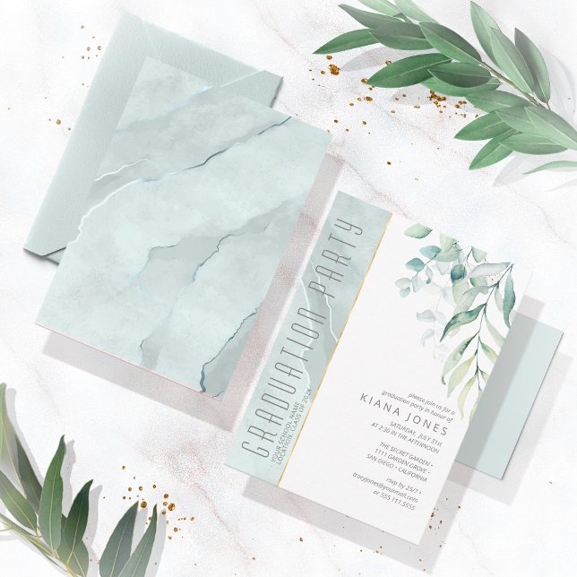 Dreamy Greenery Studenten Grönt/Blue ID911 Inbjudningar (Skapare uppladdad)