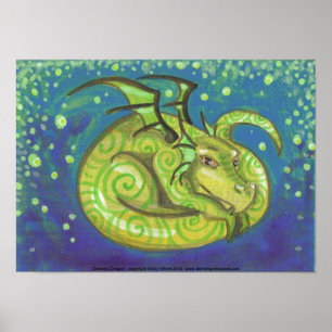 Dreamy Grönt Dragon Poster snabbt fantasykonst