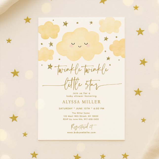 Dreamy Guld Twinkle Star Cloud Baby Shower Inbjudningar (Skapare uppladdad)