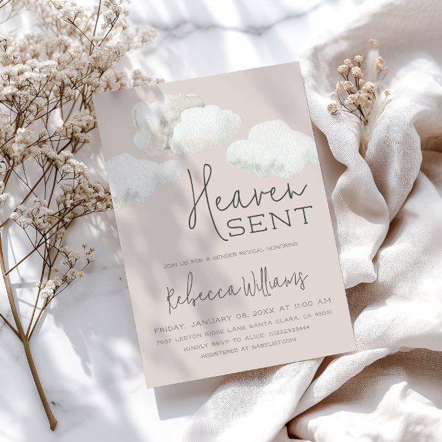 Dreamy Heaven Sent Gender Neutral Gender Reveal Inbjudningar (Skapare uppladdad)