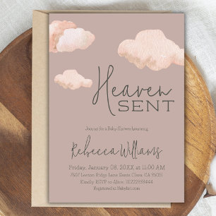 Dreamy Heaven Sent Himlar ThLED Beige Baby Shower Inbjudningar