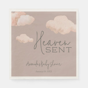 Dreamy Heaven Sent Himmel Beige Baby Shower Välkom Pappersservett