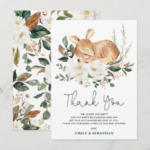 Dreamy Hjort White Blommigt Greenery Wandey Baby Tack Kort