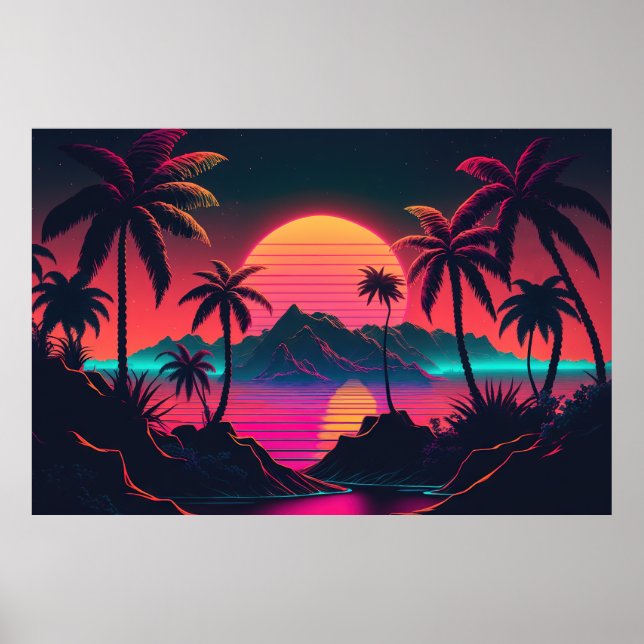 Dreamy Horizons: Solnedgång genom Tropikar Poster (Framsidan)