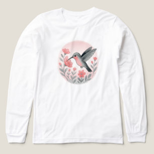 Dreamy Hummingbird med blomma ENDAST VITA T Shirt