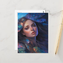 Dreamy Indigo Blue Butterfly Vingar Fantasy Woman