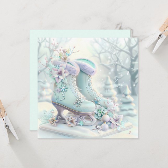 Dreamy jul Ice Skates Greeting Card (Fram/Back In Situ)