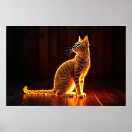 Dreamy kattdjur art guld cat porträtt underbara hu poster