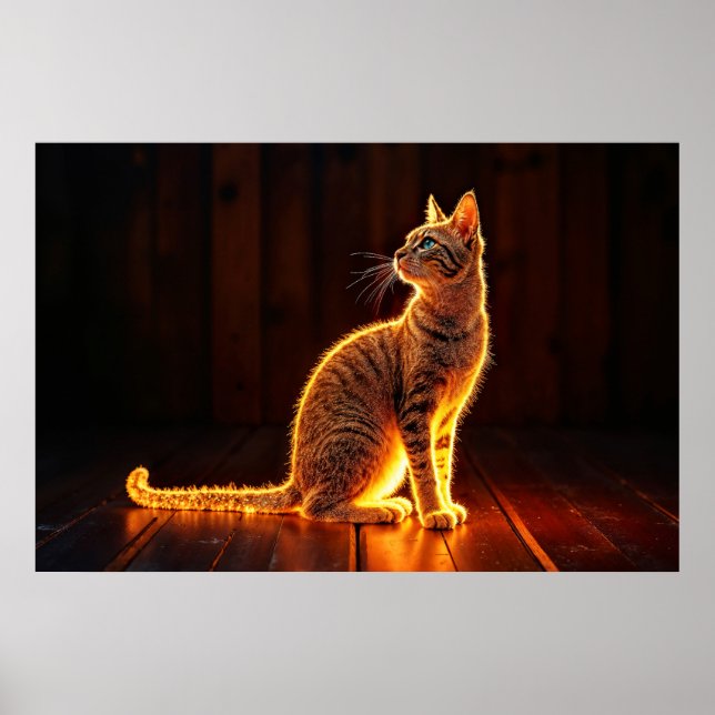 Dreamy kattdjur art guld cat porträtt underbara hu poster (Framsidan)