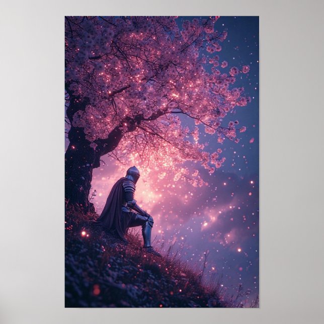 Dreamy Knight Under Cherry Blossoms Poster (Framsidan)