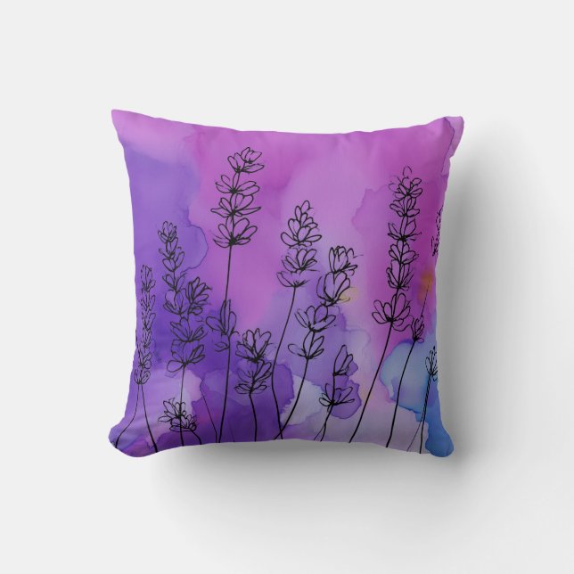 Dreamy Lavender Blommigt Watercolor Dekorativ kudd Kudde (Framsida)