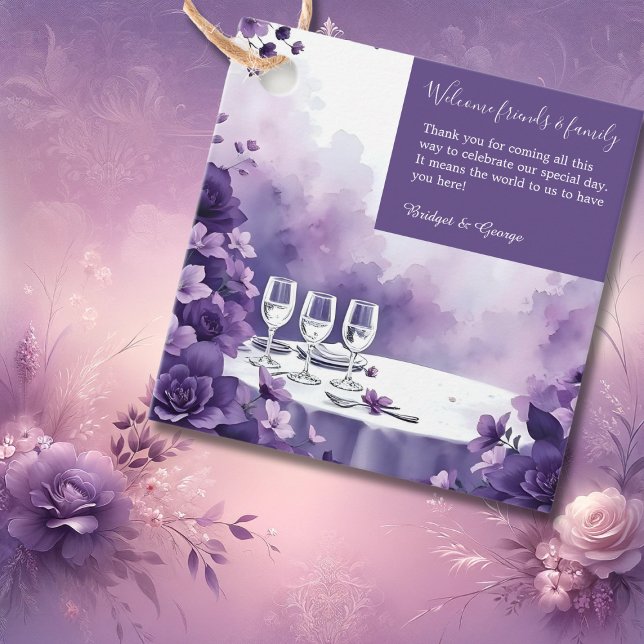 Dreamy Lila Blommigt Bröllop med Eiffel Torn Gåvor Etiketter (Skapare uppladdad)