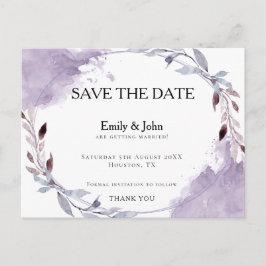 Dreamy Lila Watercolor Löv/Save Date Vykort