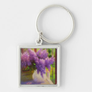 Dreamy Lilac Fyrkantig Silverfärgad Nyckelring