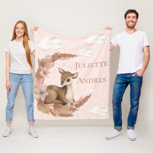 Dreamy Little Bambi & Clouds Flowers Baby Nursery Fleecefilt