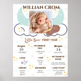 Dreamy Little Bear 1:a året Birthday Milestone Poster