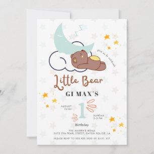 Dreamy Little Bear Cloud & Star Baby 1:a födelseda Inbjudningar