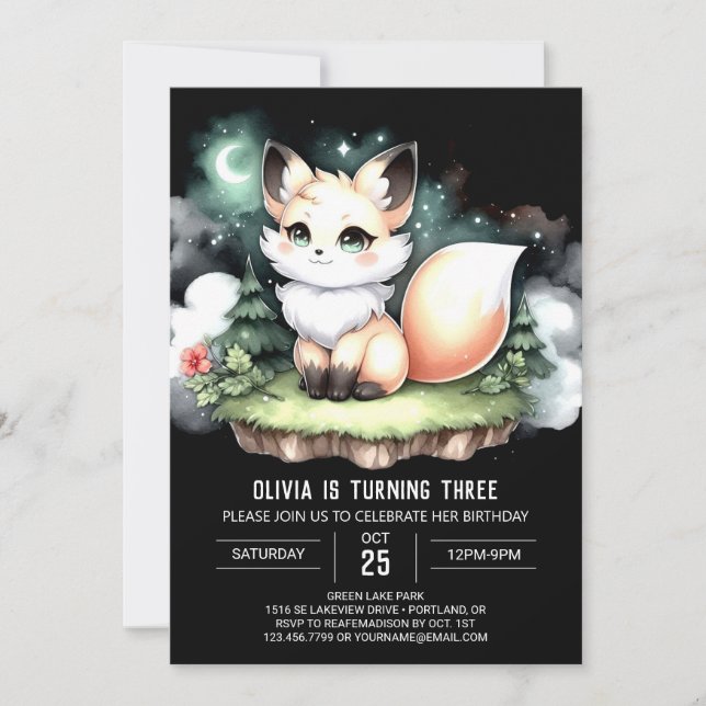 Dreamy Little Fox Birthday digital Inbjudningar (Framsida)
