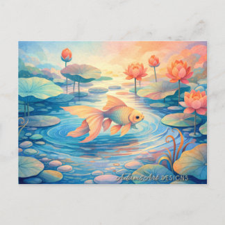 Dreamy Lotus Pond Goldfish Helg Vykort