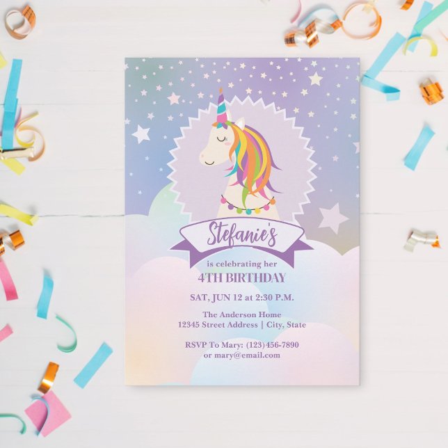 Dreamy Magic Rainbow Unicorn Barns födelsedag Inbjudningar (Skapare uppladdad)