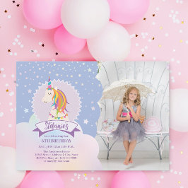 Dreamy Magic Rainbow Unicorn Girl Birthday Photo Inbjudningar
