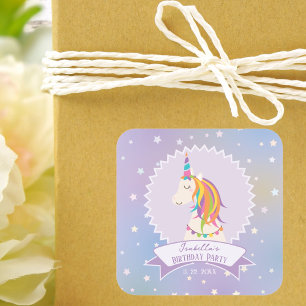 Dreamy Magic Rainbow Unicorn Girly Birthday Fyrkantigt Klistermärke