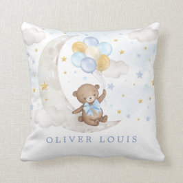 Dreamy Måne Nalle Blue Guld Balloons Pojke Kudde