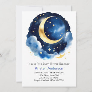 Dreamy Måne och Stars Blue Boy Baby Shower Inbjudningar