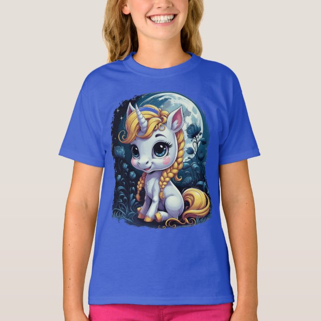 Dreamy Måne Unicorn Sweet Little Unicorn T Shirt (Framsida)