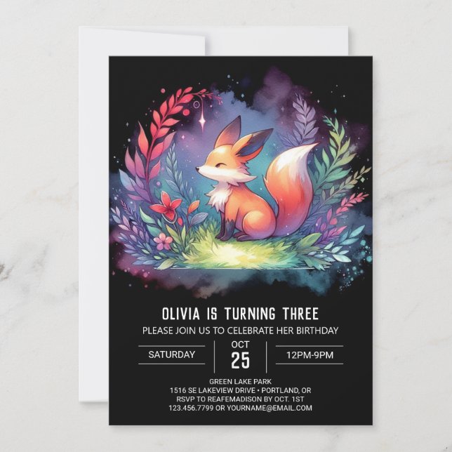 Dreamy Minimalist Fox Birthday digital Inbjudningar (Framsida)