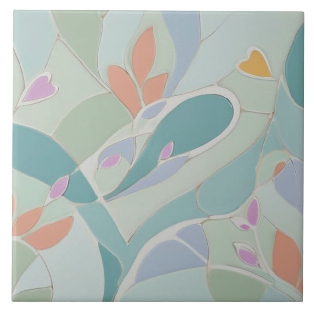 Dreamy Mint Blommigt Abstrakt Modern Pastel Flower Kakelplatta (Framsidan)
