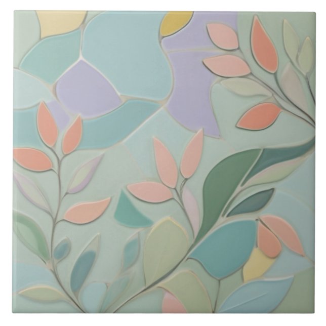 Dreamy Mint Blommigt Abstrakt Modern Pastel Flower Kakelplatta (Framsidan)