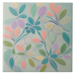 Dreamy Mint Blommigt Abstrakt Modern Pastel Flower Kakelplatta