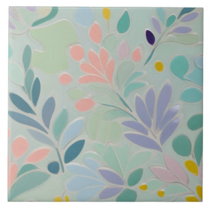 Dreamy Mint Blommigt Abstrakt Modern Pastel Flower Kakelplatta