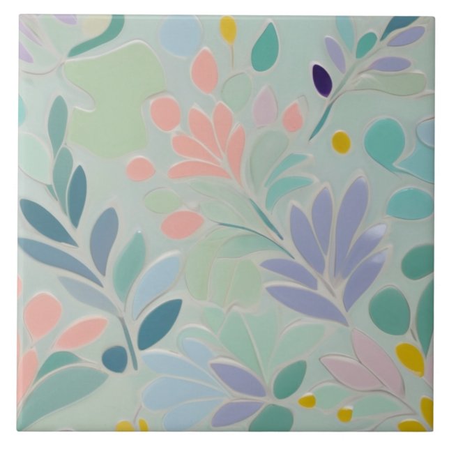 Dreamy Mint Blommigt Abstrakt Modern Pastel Flower Kakelplatta (Framsidan)