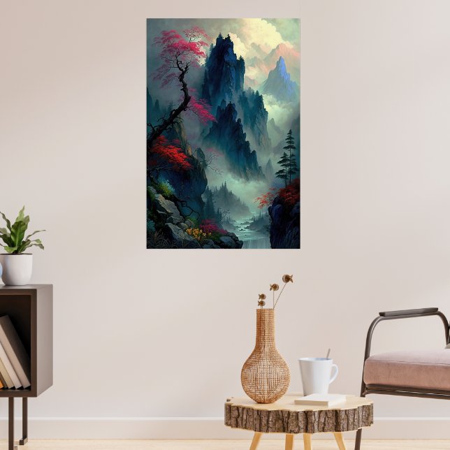 Dreamy Misty Mountain Landscape Poster (Vardagsrum 3)