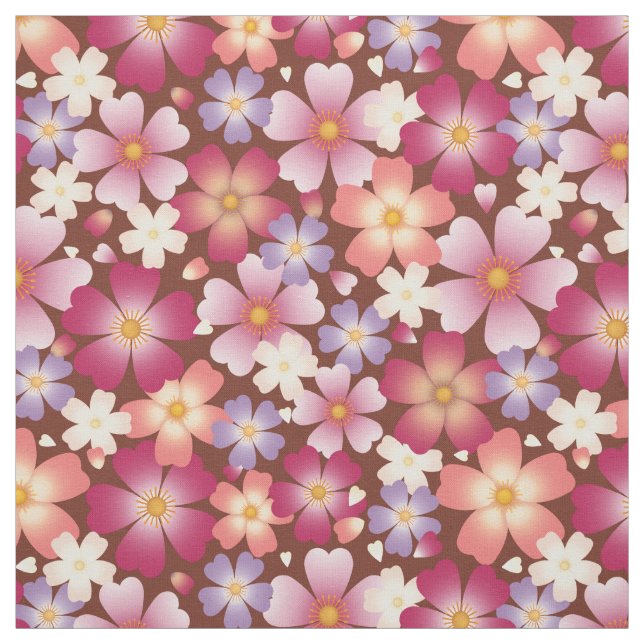 Dreamy Mixed-Blommar på brunt medelstort  Tyg (Provkarta)