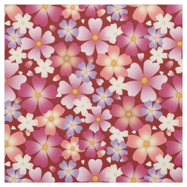 Dreamy Mixed-Blommar på Red Medium  Tyg (Provkarta)
