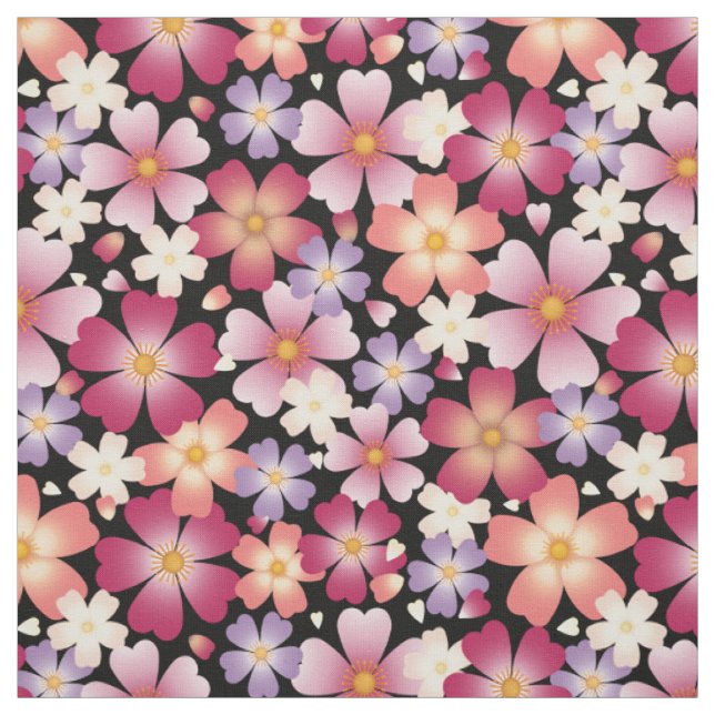 Dreamy Mixed-Blommar på svart, medelstor  Tyg (Provkarta)