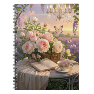 Dreamy, mjuk fokusscen av en lavish, Blommigt Anteckningsbok