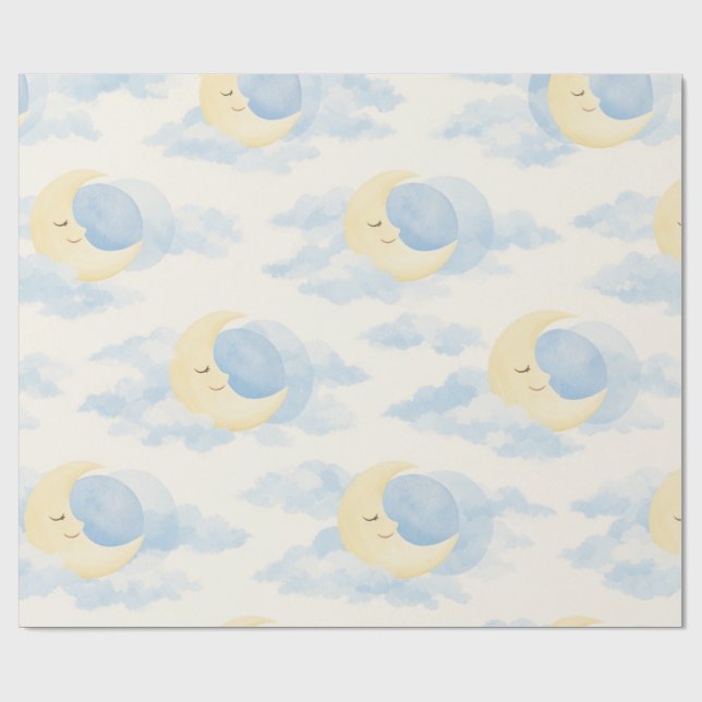 Dreamy Moon and Clouds Baby Wrapping Paper Presentpapper (Platt)